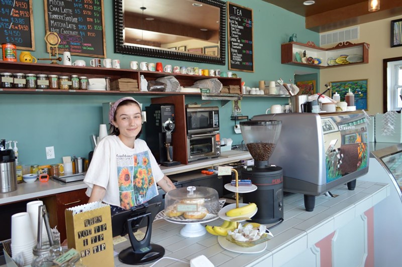 Barista Morgan Wakeman inside Lil's Kitchen at Roebling Books and Coffee in Dayton, Kentucky. - Photo: Katie Griffith