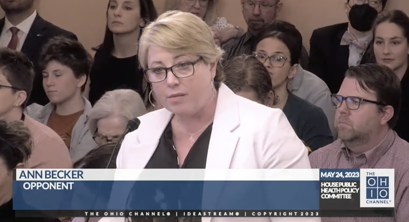 Anne Becker testifies against HB 68. - Photo: Ohio Channel screengrab