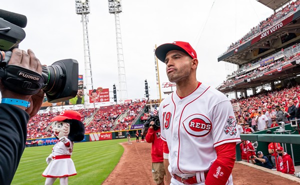 Cincinnati Reds first baseman Joey Votto takes the field at Great American Ball Park in 2022.