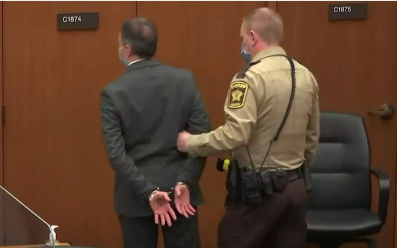Screengrab of Derek Chauvin being taken into custody after being convicted on all three counts in the May murder of George Floyd