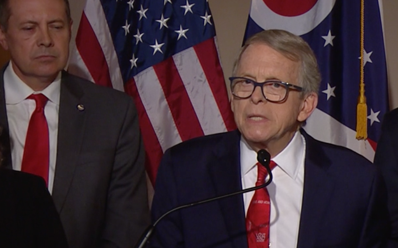 Ohio Gov. Mike DeWine discusses the state's two-year budget on July 1.