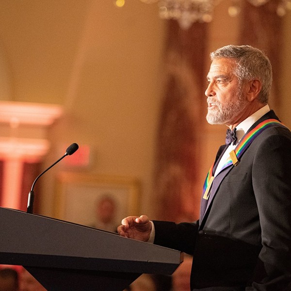 Actor/director/producer George Clooney speaks at the Kennedy Center Honors dinner after receiving his award on Dec. 4, 2022.