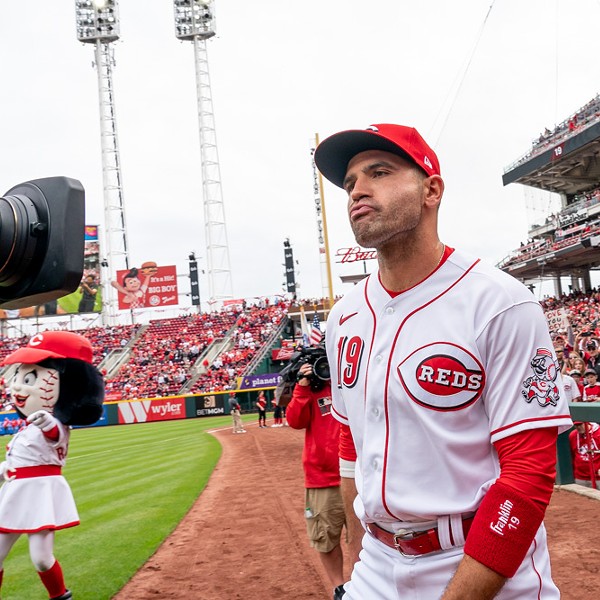 Cincinnati Reds first baseman Joey Votto takes the field at Great American Ball Park in 2022.
