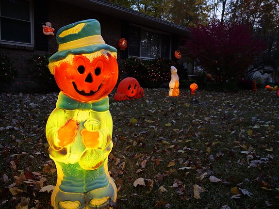 Jason Dunham's collection of vintage and reproduction Halloween blow molds are on display in his Stonelick Township yard in October 2022.