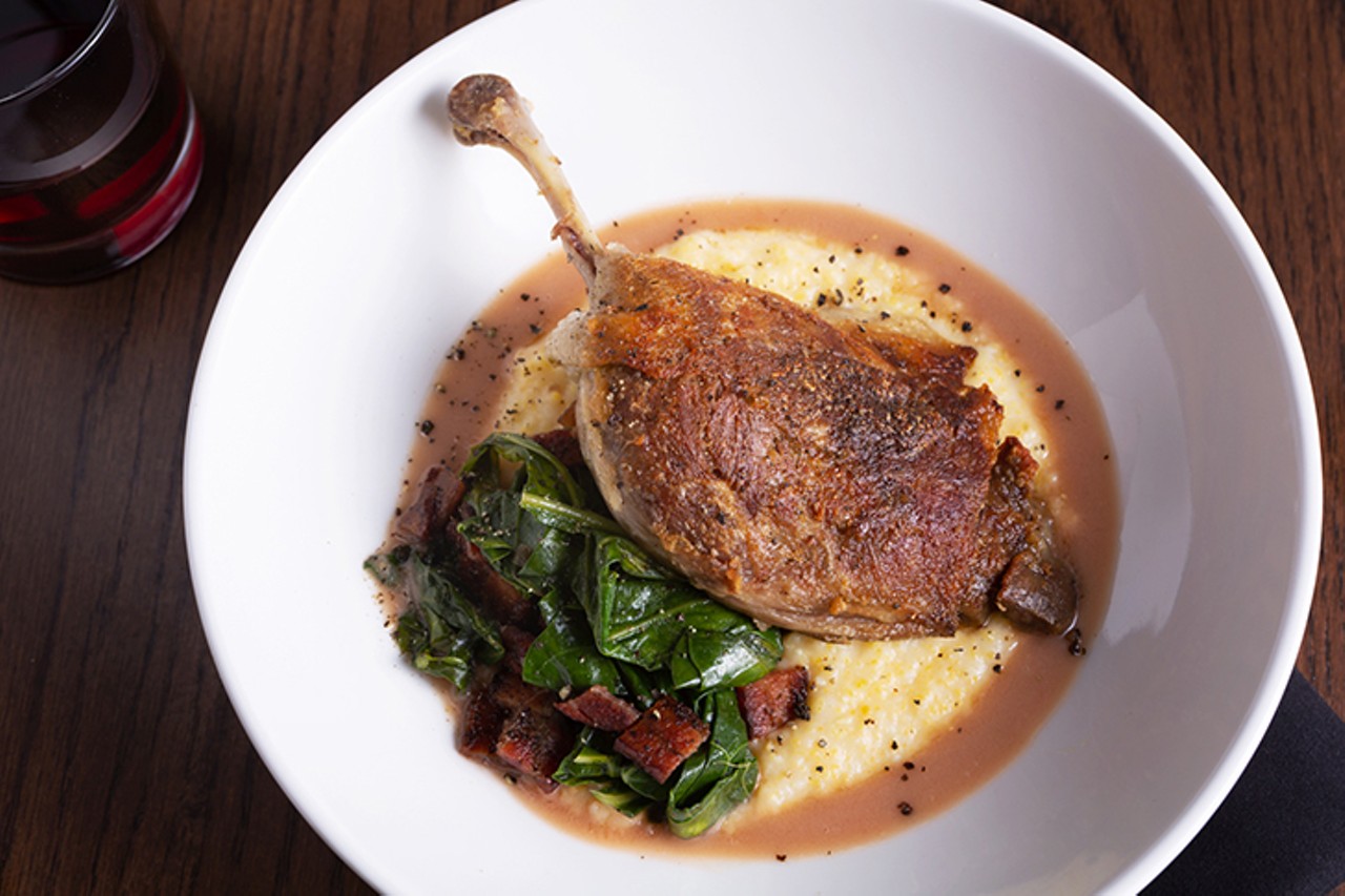 Goose & Elder
$26 3-Course Lunch and Dinner // Dine-In Only
Duck Leg Confit: With Grits, Braised Greens, and Brown Butter Vinaigrette (gf) (second course option)
Photo: Gina Weathersby