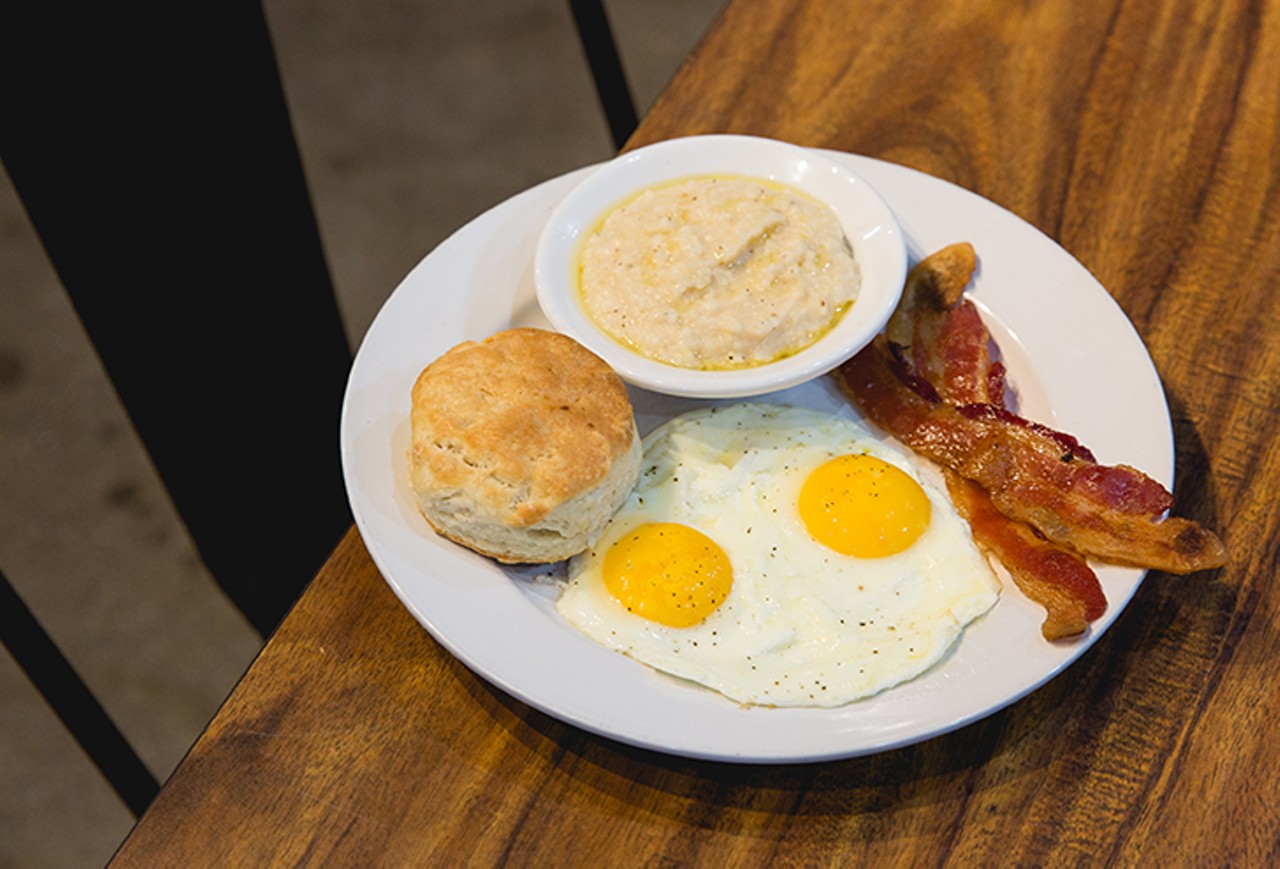 The Colonel: two eggs, biscuits, grits and bacon, sausage or goetta