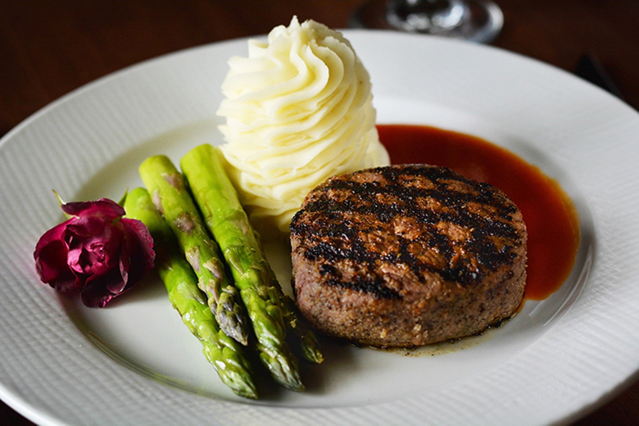 Jag&#146;s Steak & Seafood
Filet mignon with Kansas City barbecue demi-glace, fried onion straws, garlic mashed potatoes and steamed asparagus
Photo: Provided by Jag&#146;s Steak & Seafood