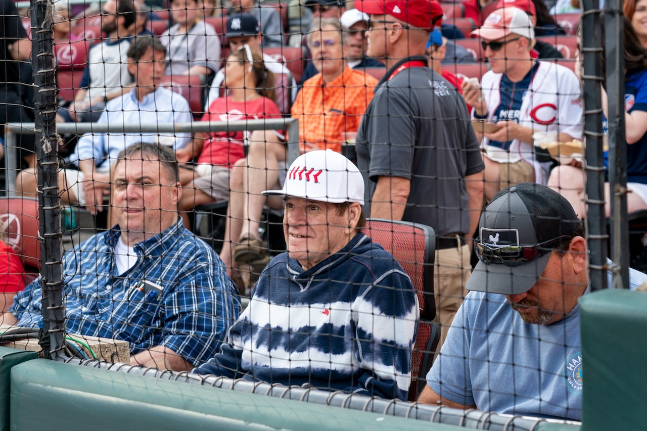 Pete Rose enjoys the Cincinnati Reds game on May 20.