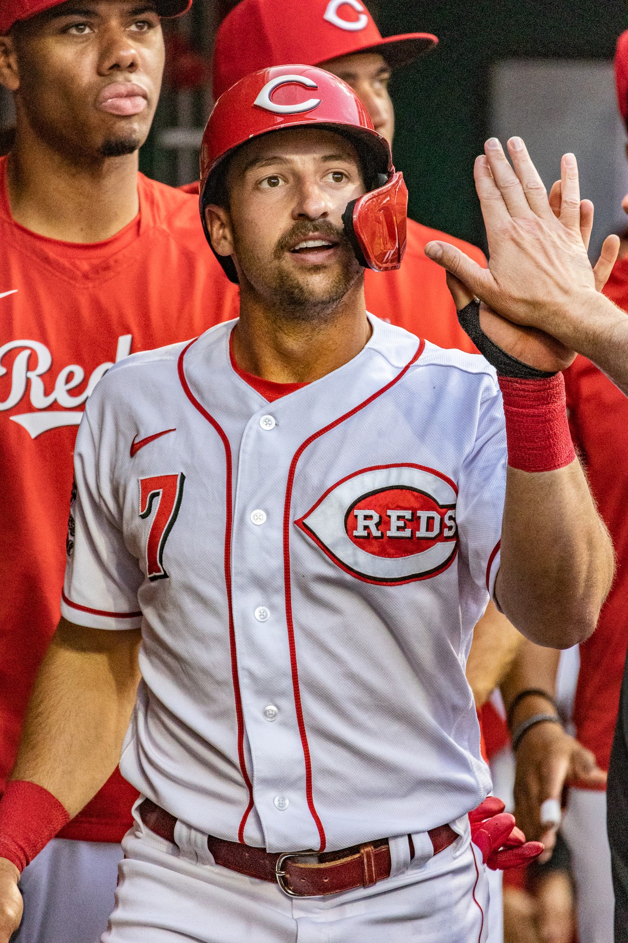 Infielder Spencer Steer during the Cincinnati Reds game against the St. Louis Cardinals on May 23, 2023.