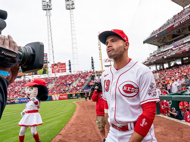 Cincinnati Reds first baseman Joey Votto takes the field during the home opener in 2022.