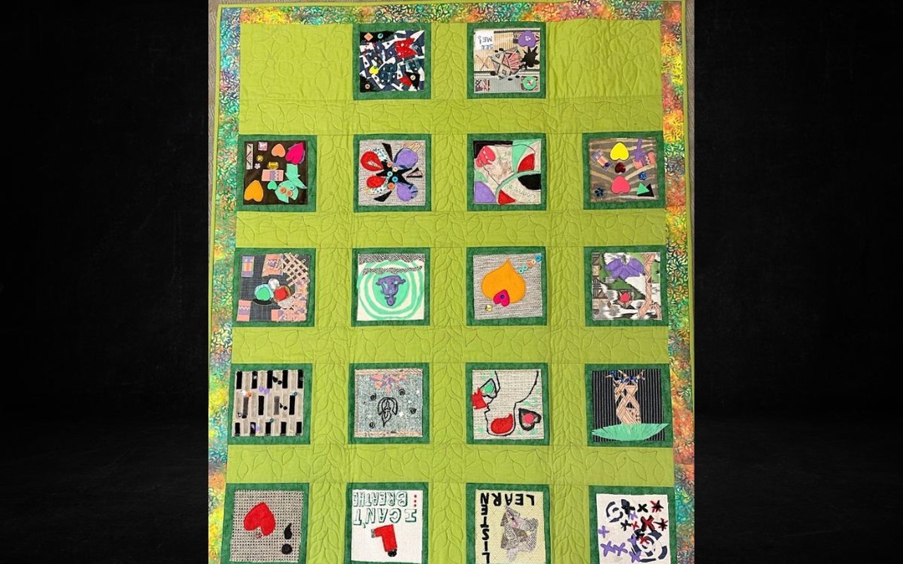 Avondale, Joining Forces for Children, 2021.Quilted fabric. 44 x 54 in. Story Quilts: Community Conversations, Cincinnati, OH. Collection of Learning Through Art, Inc.
