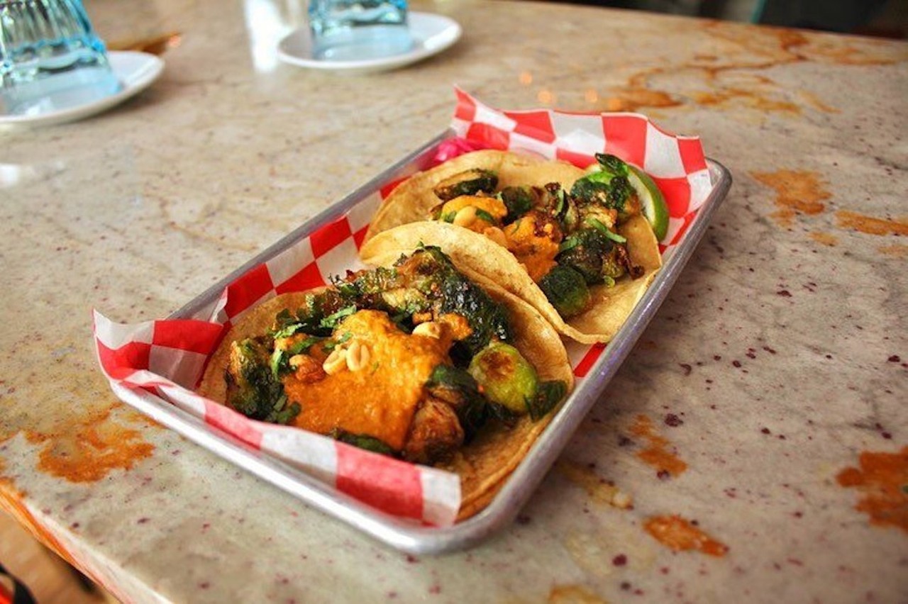 Frida 602
602 Main St., Covington
Brussels Sprouts Taco: Sautéed Brussels sprouts, smoked peanut salsa, peanuts, cilantro and onion.