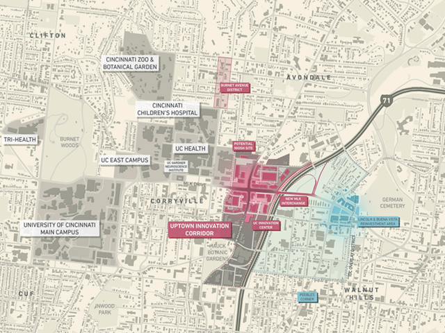 A map of proposed Uptown Innovation Corridor developments