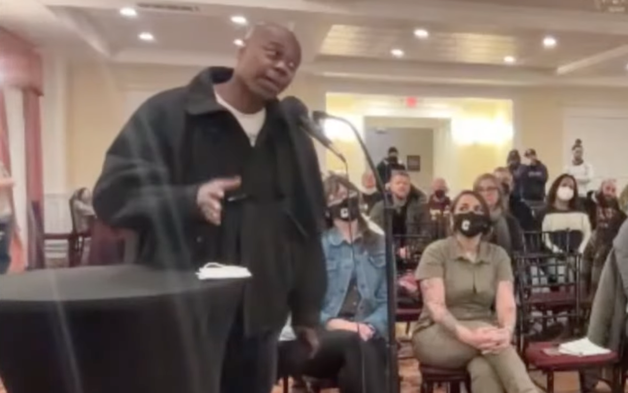 Dave Chappelle speaks during a Yellow Springs village council meeting on Feb. 7, 2022.